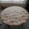Mantel redondo de PVC transfronterizo impermeable y a prueba de aceite más terciopelo engrosado transparente impreso mantel de plástico banda elástica mantel con veta de madera
