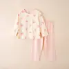 Conjunto Casa Algodão Puro Fino Estilo Coreano Roupas de Casa para Meninas Gola Redonda Manga Longa Pijama Infantil Masculino Classe A Verão
