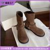 Estilo Celebridade da Internet Inverno Novo Botas Martin Curtas, Botas de Camurça Estilo Coreano, Botas Cowboy Ocidentais Retrô, Botas Curtas para Exterior