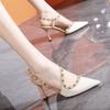 Sandalias Punta Puntiaguda Tacón de Aguja Tacones Altos Ropa Exterior para Mujer 2025 Verano Nuevo Estilo Sandalias de Punta Hueca con Remaches