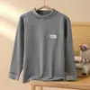 Camiseta interior de algodón de manga larga para niños para otoño e invierno, cuello semi-alto, para niños y niñas, top sencillo de cuello medio