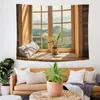 Tapiz Popular Estilo Ins Nórdico con Paisaje de Ventana, Tapiz de Pared Artístico, Decoración del Hogar, Pintura Mural, Tapiz