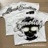 Camiseta Unisex de Marca de Moda Transfronteriza Estilo Americano Mezcla de Ángel High Street Pedrería Vintage Holgada Manga Corta Estampado Integral