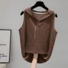 2024 Nuevo Chaleco con Capucha de Algodón Slub para Mujer Verano Holgado Estilo Coreano Camiseta Base Interior Talla Grande Sin Mangas con Tirante