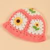 Gorro de pescador Mori de estilo coreano con flores de ganchillo amarillas, de lana, transpirable, tejido a mano, para otoño e invierno, con contraste de colores.