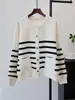 Cardigan de Lã Tricotado Macio e Ceroso com Listras Casuais, Lançamento Outono/Inverno 2025, Estilo Coreano, Suéter Jaqueta Solto e Versátil para Mulheres