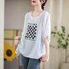 Camiseta Europea de Manga Corta para Mujer Verano Estilo Hong Kong Moda Sencilla Plisada con Cordón Estampada Suelta Delgada 81290 Top