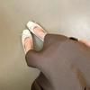 Sapatos femininos de salto baixo, novos modelos da moda francesa, sapatos prateados de camada única, sapatos com laço de boca rasa, para primavera e verão