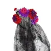 Nueva Diadema de Cabeza de Calavera para Halloween Velos de Encaje de Caléndula Europeos y Americanos Chal Diadema de Fiesta Tocado del Día de Muertos