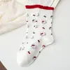 26 Calcetines Nuevos de Gato de Dibujos Animados Estilo Japonés para Niñas, Calcetines de Media Pantorrilla, Calcetines de Algodón de Otoño, Calcetines Rayados con Encaje para Estudiantes, Lolita