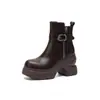 Botines de plataforma negros de 10 cm a la moda, colección otoño/invierno 2026, punta redonda, tacón grueso, cremallera lateral, botas de motociclista para mujer
