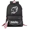 Mochila escolar USB de dibujos animados transfronteriza de cola de hadas para jóvenes de primaria y secundaria, mochila casual con cinta para hombres y mujeres