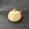 Pote Criativo de Bambu Redondo para Temperos Domésticos com Colher e Tampa Garrafa de Temperos Doméstica para Cozinha Fabricante de Saladeira de Bambu Atacado