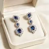 Pendientes de moda geométricos de bloque transfronterizos con borlas, estilo largo, incrustados de diamantes, pendientes de piedras preciosas de colores de diseñador para fiestas nocturnas y bodas de novia