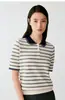 Camiseta de Verão Feminina Pulôver Xiaohe Tong com 5% de Caxemira, Gola Polo de Cor Contrastante, Tricô Listrado, Estilo Elegante para o Trabalho