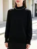 Camiseta básica de punto de terciopelo Andy de tres hilos para otoño e invierno, con cuello semi-alto, top con cuentas, suéter suave y delicado para mujer