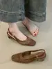 Primer Encuentro Temporada Brisa Suave de Noche Francesa Sandalias de Malla Tejida sin Espalda con Punta Cerrada para Mujer Primavera Verano Tacones Altos con Tacón Grueso