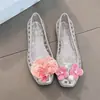 Sandálias Populares do Sudeste Asiático de Cristal com Design de Orquídea Borboleta, Bico Quadrado, Sapatos de Gelatina Planos para Mulheres, Adequados para Uso Casual ao Ar Livre, Sandálias Bonitas