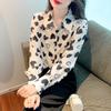 Polo de Comercio Exterior Camisa de Mujer Nuevo Amor Manga Larga Camisa Holgada Elegante para Ir al Trabajo Holgada Primavera Temprana Camisa Estampada para Mujer