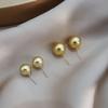Pendientes de botón de perlas Shijia grandes de imitación de luz fuerte, perlas doradas de Nanyang, pendientes vintage de pluma, oro amarillo, plata de ley S925