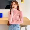 Camisa Feminina Estilo Máscara com Gola Alta Meia-Boca, Roupa Térmica de Lã Escovada para Outono e Inverno, Blusa de Manga Longa Quente Slim Fit, Elegante e Estilosa