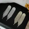 Nova Série de Corrente com Garras 2021 Brincos Europeus e Americanos Exagerados com Pedras Inteiras e Franjas Super Longas de Strass Brilhantes Brincos para Festa e Vestido de Noiva