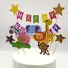 Bandera de Escena de Pastel de Cumpleaños Paraíso del Bosque de Animales Pequeños Inserto Elefante León Mono Jirafa Set Tarjeta Inserto