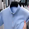 Camisa 100% Algodão Masculina Manga Curta Oxford Cor Sólida Bordada Camisa Masculina Verão Fina Manga Meia Estação para Homem