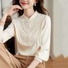 Camisa Retro de Estilo Chino para Mujer Otoño Nuevo Estilo 2023 Estilo Extranjero Industria Pesada con Cuentas Manga Larga Cuello Mao