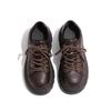 Zapatos de cuero pequeños con cordones para mujer, primavera y otoño 2025, nuevos mocasines vintage marrones de suela gruesa, zapatos casuales de estilo británico.