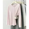 Camiseta de manga larga de moda estilo coreano con borde crudo, talla grande 100 kg, nueva para principios de otoño, capa base casual para mujer 1022
