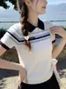 Top de punto de manga corta con cuello polo para mujer, nuevo estilo de verano, camiseta versátil con un diseño adelgazante y único