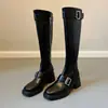 En Stock Botas Largas con Hebilla Retro Piernas Delgadas Circunferencia Pequeña de Pantorrilla Botas Largas para Mujer Botas de Caballero Nuevas Tacón Grueso Hasta la Rodilla