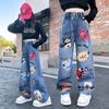 Calças Femininas Primavera e Outono 2025 Novas Calças Jeans de Perna Larga Infantil Média e Grande Estilo Primavera Infantil Calças Retas Calças Casuais
