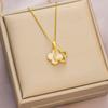 Collar de acero de titanio con flor de cuatro hojas doble de estilo japonés y coreano popular de TikTok, colgante de cadena de clavícula de moda simple y combinable, venta al por mayor de fábrica