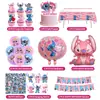 Decoración para Fiesta Temática Rosa de Stitch Bandera de Cumpleaños para Niños Pegatina para Insertar en Pastel Set de Globos