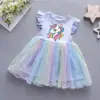 Vestido de Menina 2025 Verão Nova Roupa Infantil Manga Curta Saia Bufante Vestido Princesa Infantil Saia de Menina Unicórnio