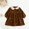 Vestido Bordado Estilo Coreano Nuevo Otoño 2026 para Niñas, Bebé, Color de Contraste, Cuello de Muñeca, Manga Abullonada, Holgado, Vestido de Princesa