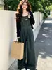 Macacão jeans retro estilo americano para mulheres, nova coleção de verão 2026, perna reta, modelagem que afina a silhueta, estilo jardineira, inspirado em roupas de trabalho, macacão de perna larga