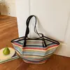 Bolso Tejido Mujer 2026 Nuevo Bolso Arcoíris Moderno Bolso de Playa Tote Bolsa de Gran Capacidad Bolso Tote Rayado Casual
