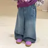 Pantalones vaqueros enrollados Maiyoyo estilo coreano bordados con gatos y estrellas, con puños de cuadros