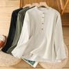 Camisa Simple de Algodón y Lino de Color Sólido para Mujer, Jersey Holgado Retro Zen de Primavera, Top de Manga Larga para Mamás