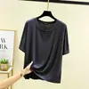 Nova camiseta feminina de verão com corte solto, blusa básica modal de manga curta, top versátil de gola redonda, cor sólida, tamanho grande, manga curta