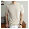 Artículo de venta caliente de verano, mismo estilo que la transmisión en vivo, camiseta de lino de manga corta de alta gama para hombre, top de punto liso de manga corta de verano para hombre