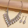 Brincos de Franja em Forma de Gota de Água Europeus e Americanos Transfronteiriços Cravejados com Diamante Vermelho Colar Corrente de Clavícula de Luxo Nicho Conjunto de Joias de Luxo para Mulheres
