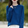 Tejido de Punto Seamless de Cuello Redondo Listo para Usar Transfronterizo para Mujer, Jersey Versátil de Manga Larga para Otoño e Invierno, Prenda Interior de Color Sólido