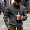 Moletom Masculino Amazon Cross-Border Outono e Inverno Lã Pesada Solto Retro Casual Gola Alta Meio Zíper Bolso de Commuter