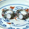 Anillo para mujer, nuevo estilo chino, estilo nacional, retro, estilo étnico, personalizado, artístico, esmalte, temperamento, envejecido, superficie con forma de huevo, anillo ajustable