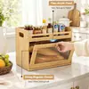 Caixa de pão de bambu para cozinha recipiente de armazenamento de alimentos prateleira para lanches de frutas e vegetais prateleira para garrafas de temperos estilo minimalista moderno