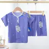 Pijamas de Verano de Manga Corta Seleccionados Cuidadosamente para Niños y Niñas, Ropa de Aire Acondicionado para Bebés, Conjuntos Delgados de Algodón y Seda, Ropa de Casa de Algodón y Seda